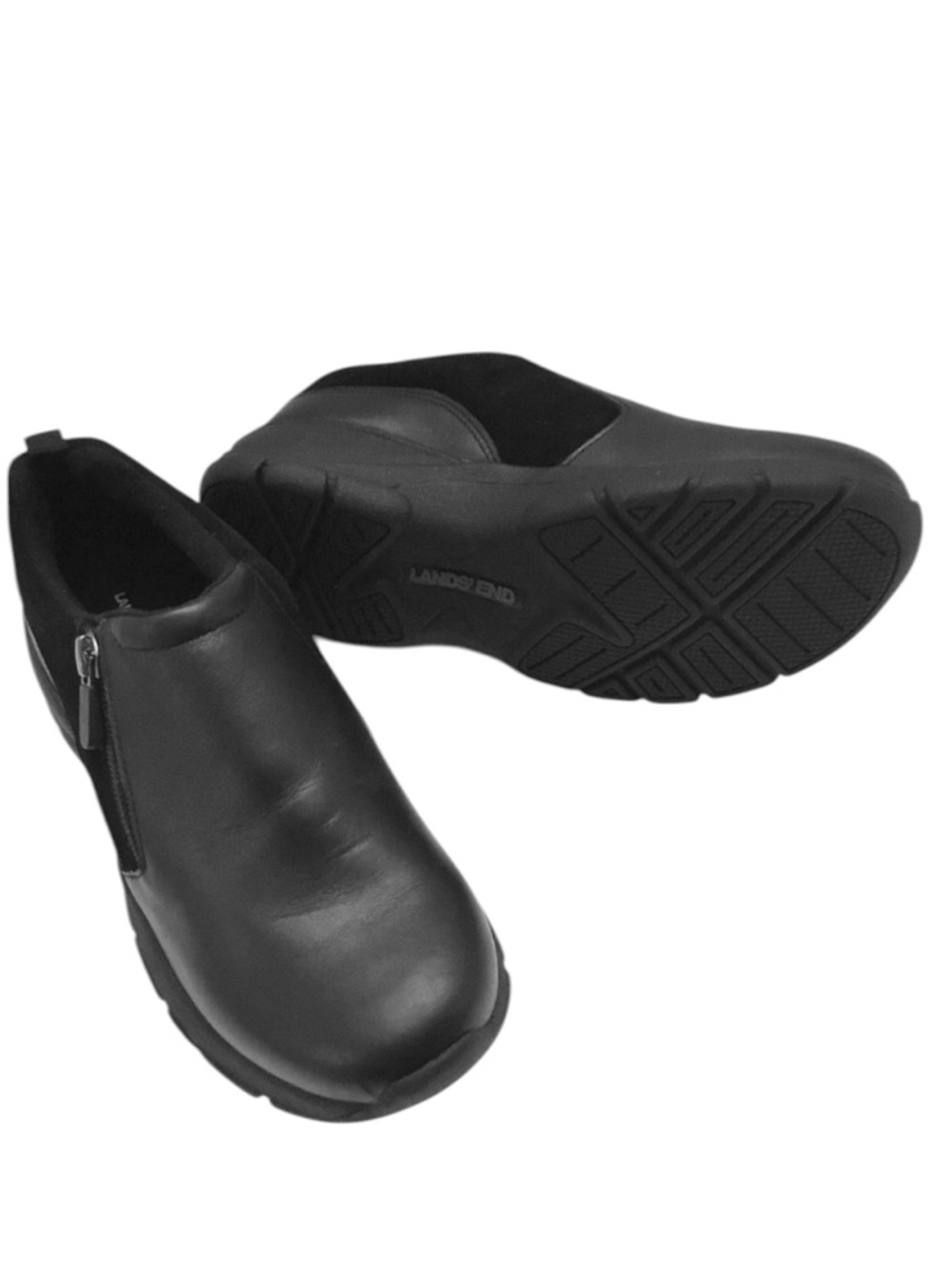 Lands End Black Leather Suede Shoes Zip Thermolite Comfort Shoe Size 6.5